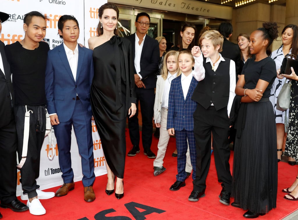 Angelina Jolie arrives on the red carpet with her six children Maddox, Pax, Vivienne, Knox, Shiloh and Zahara Jolie-Pitt for the film First They Killed My Father at the Toronto International Film Festival (TIFF), in September 2017. Photo: Reuters