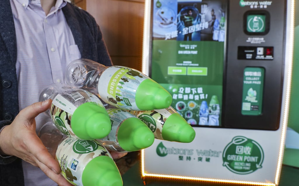 Watsons Water, one of Hong Kong’s biggest plastic bottle producers, also has bottle recycling and bottle filling stations across the city to reduce plastic waste. Photo: Winson Wong