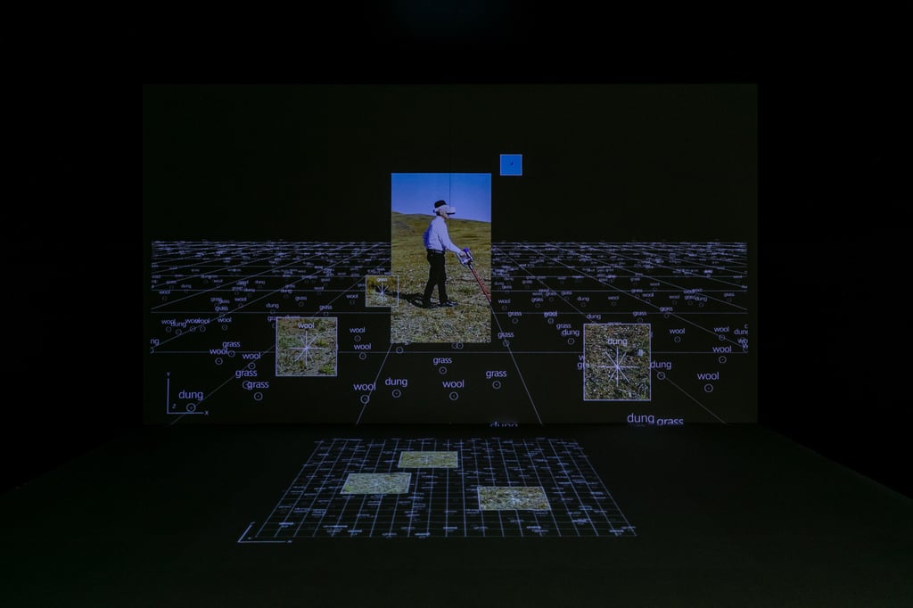 A display at the exhibition in Hong Kong about Fujiwara’s project vacuuming up waste from city streets and fur shed by animals on the Mongolian steppe that was spun into yarn to make sweaters. A display at the exhibition in Hong Kong about Fujiwara’s project vacuuming up waste from city streets and fur shed by animals on the Mongolian steppe that was spun into yarn to make sweaters.