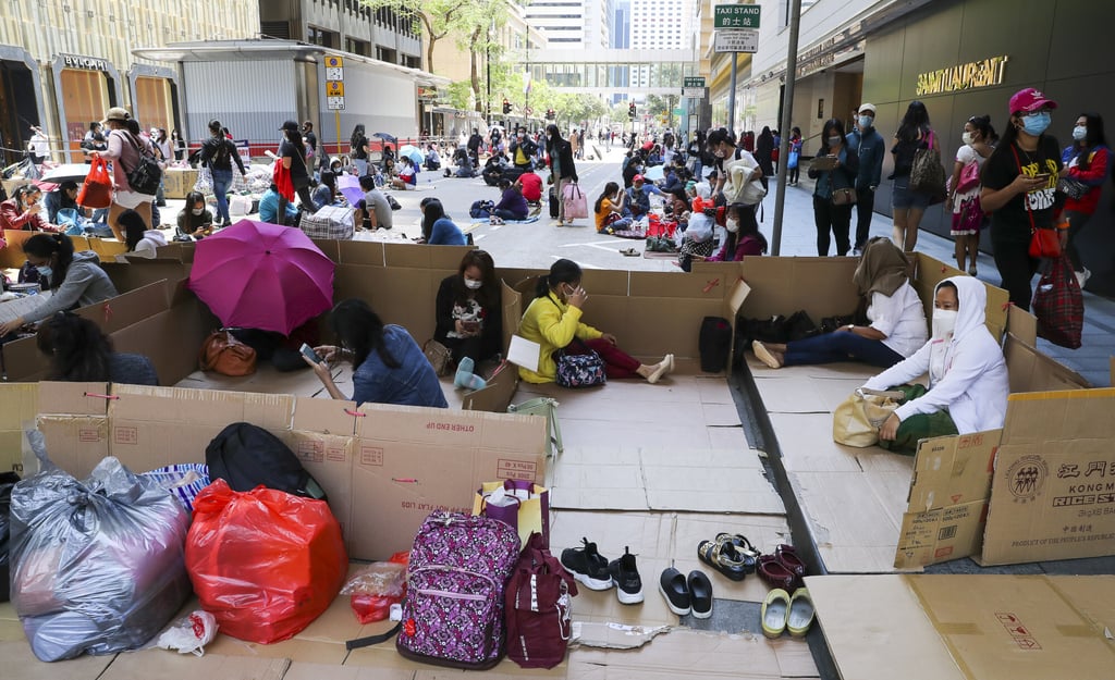 Domestic helpers enjoy their four-day Easter weekend in Central on April 12 last year. Photo: Edmond So