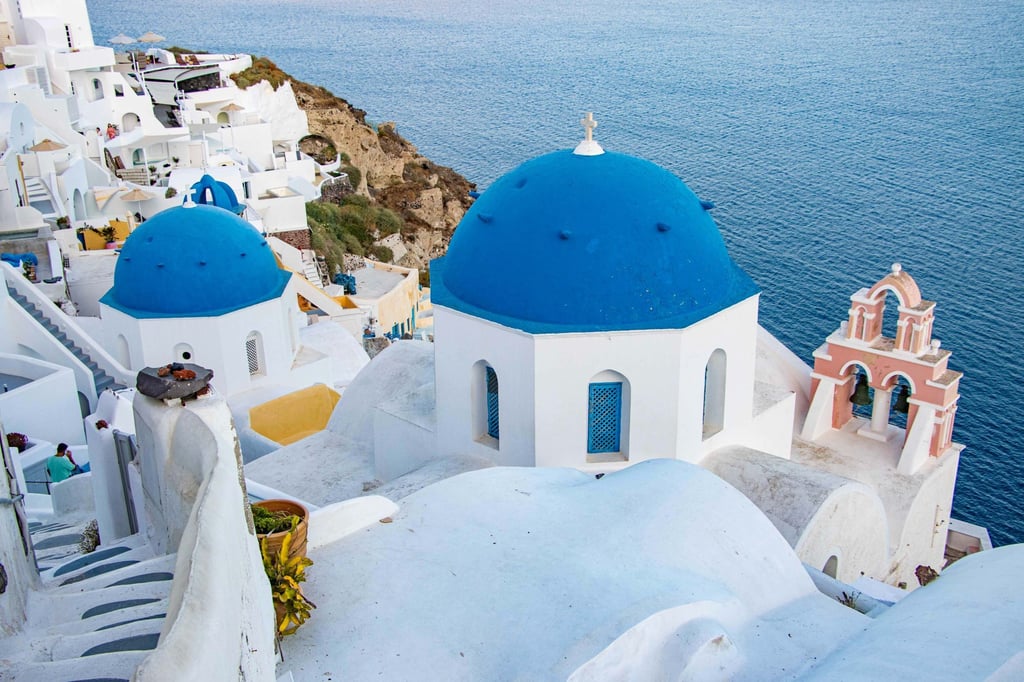 Blue dome churches in Santorini, Greece. Photo: Getty Images Blue dome churches in Santorini, Greece. Photo: Getty Images
