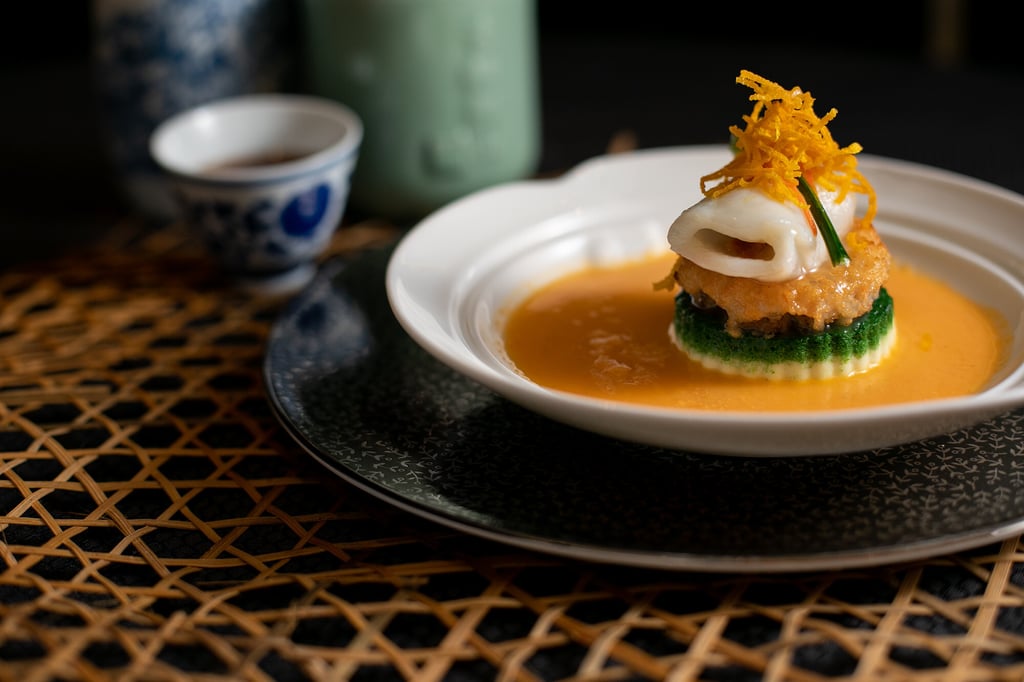 Steamed grouper roll with Yunnan ham. Photo: Hoi King Heen Steamed grouper roll with Yunnan ham. Photo: Hoi King Heen