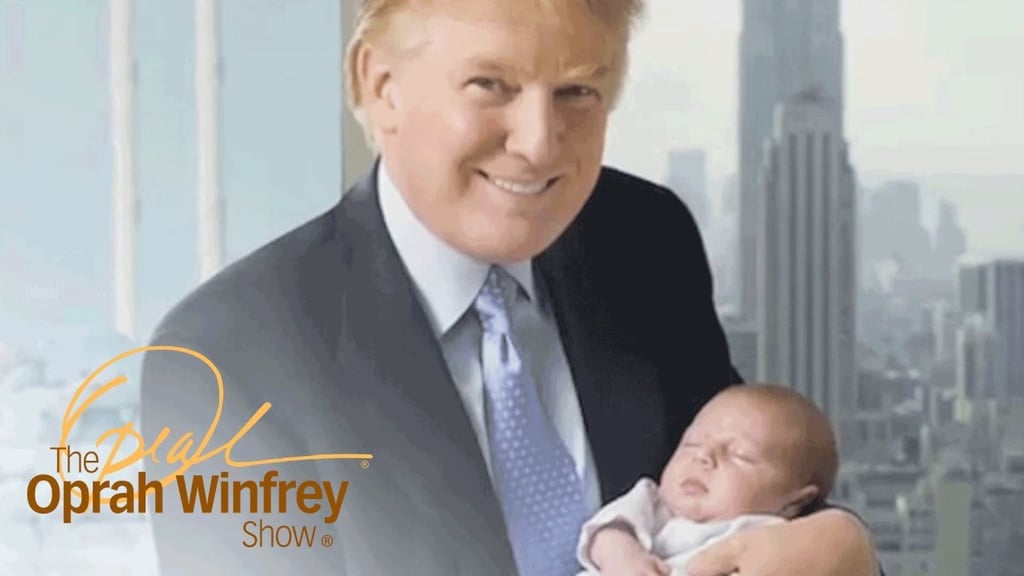 Donald and baby Barron Trump on The Oprah Winfrey Show. Photo: @divabiblemagic/Twitter