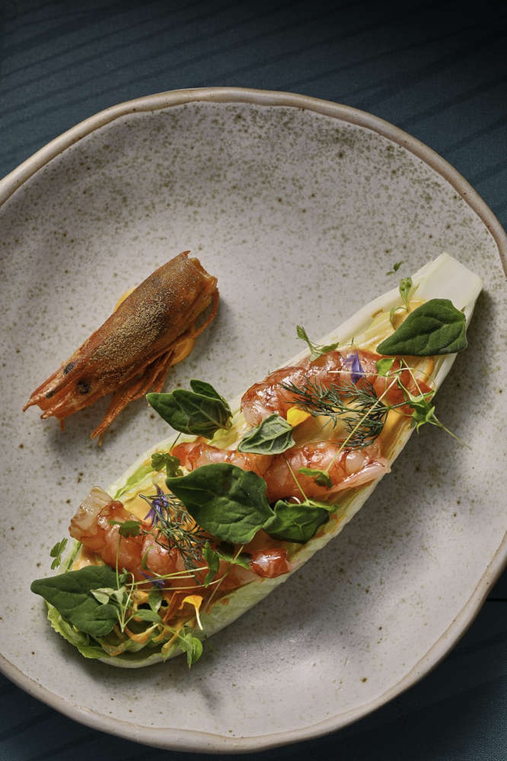 Confit Carabinero prawn cocktail, harissa Marie Rose, romaine lettuce. Photo handout Confit Carabinero prawn cocktail, harissa Marie Rose, romaine lettuce. Photo handout