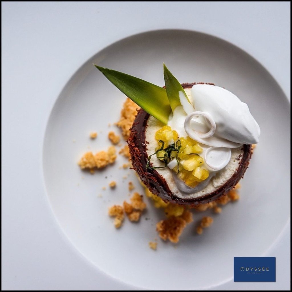 Green coconut at Odyssée, where the menu changes monthly. Photo: Odyssée Green coconut at Odyssée, where the menu changes monthly. Photo: Odyssée