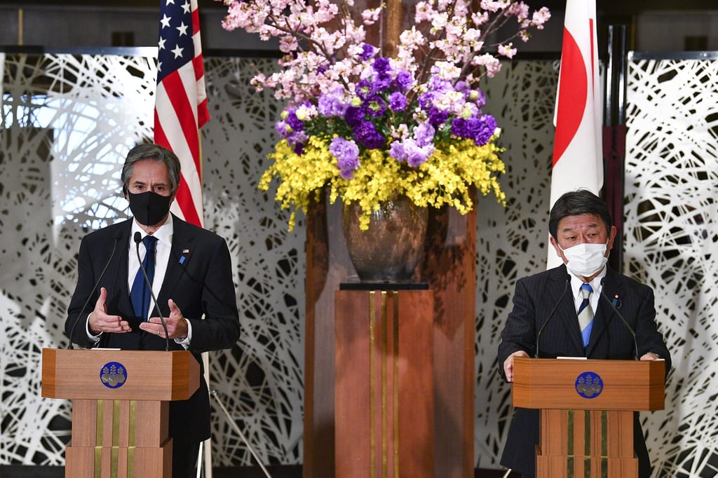 Antony Blinken, US secretary of state, left, and Toshimitsu Motegi, Japan’s foreign minister, attend a joint news conference in Tokyo, Japan. Photo: Bloomberg