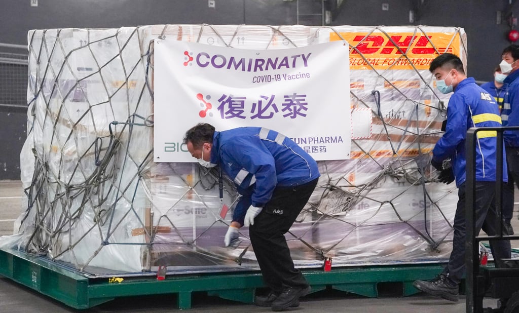 The first batch of Pfizer-BioNTech Covid-19 vaccines arrives at Hong Kong International Airport in February. Photo: Felix Wong