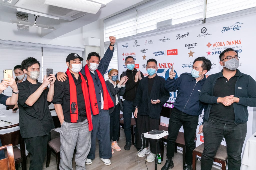 Staff of The Chairman in Central, Hong Kong, celebrate the Cantonese restaurant being named No 1 on the Asia’s 50 Best Restaurants list for 2021. Photo: Lily Yu/Asia’s 50 Best Restaurants Staff of The Chairman in Central, Hong Kong, celebrate the Cantonese restaurant being named No 1 on the Asia’s 50 Best Restaurants list for 2021. Photo: Lily Yu/Asia’s 50 Best Restaurants