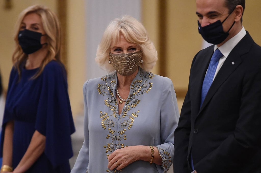 Britain’s Camilla, Duchess of Cornwall, centre, and Greek Prime Minister Kyriakos Mitsotakis at the presidential mansion in Athens, Greece on Wednesday. Photo: AFP