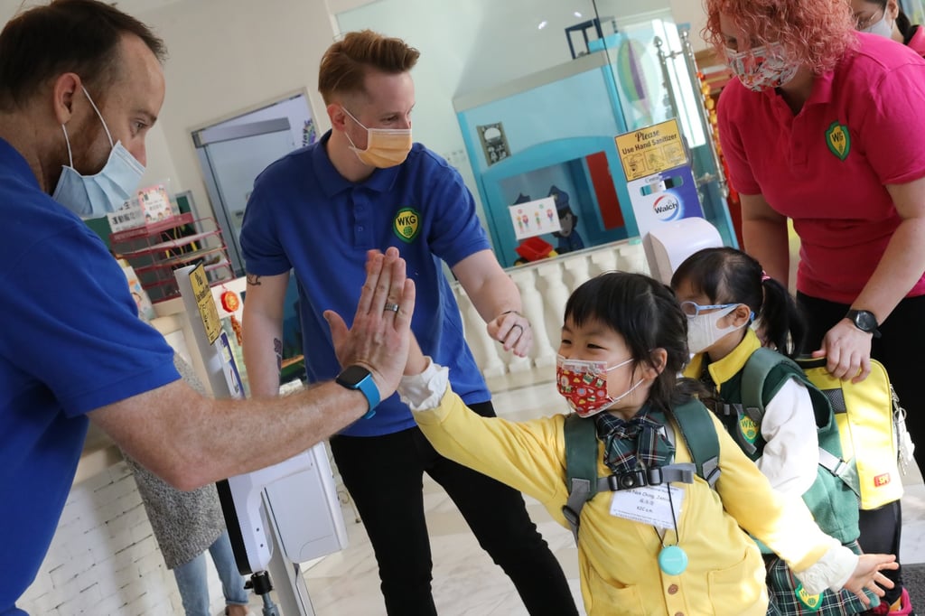 Pupils at the Wellcome International Kindergarten at Tuen Mun resume face-to-face class after Lunar New Year in late February. Photo: K. Y. Cheng