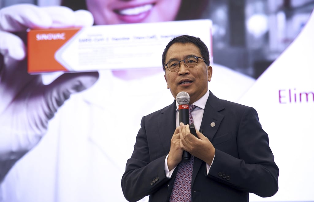 Yin Weidong, CEO of Sinovac Biotech, said the company was on track to produce 2 billion doses of CoronaVac vaccines by June. Photo: Bloomberg