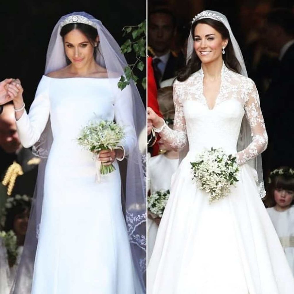 Meghan Markle and Kate Middleton on their respective wedding days. Photo: Instagram @loveprinceharry1 Meghan Markle and Kate Middleton on their respective wedding days. Photo: Instagram @loveprinceharry1