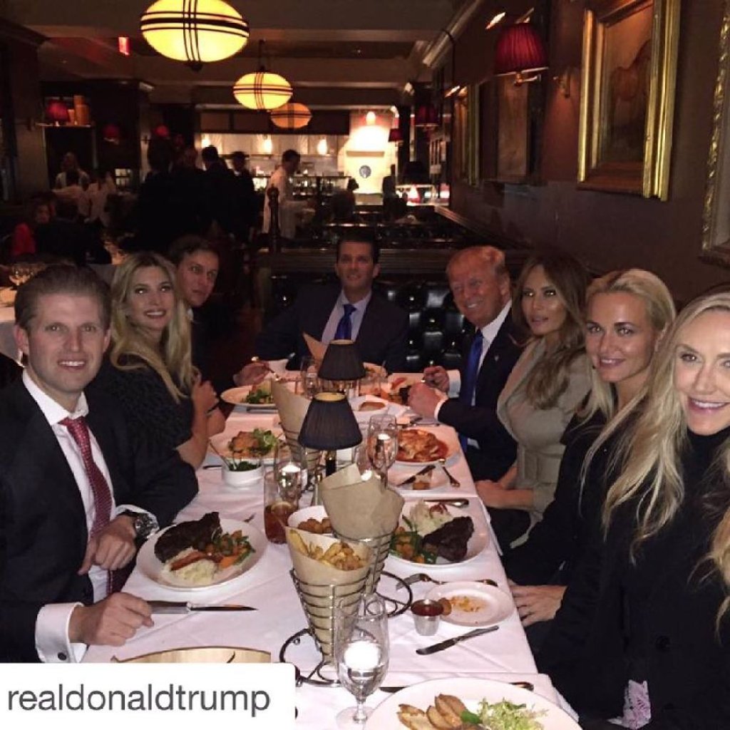 Eric and Ivanka sit side by side at a Trump family dinner. Photo: @EricTrump/Twitter Eric and Ivanka sit side by side at a Trump family dinner. Photo: @EricTrump/Twitter