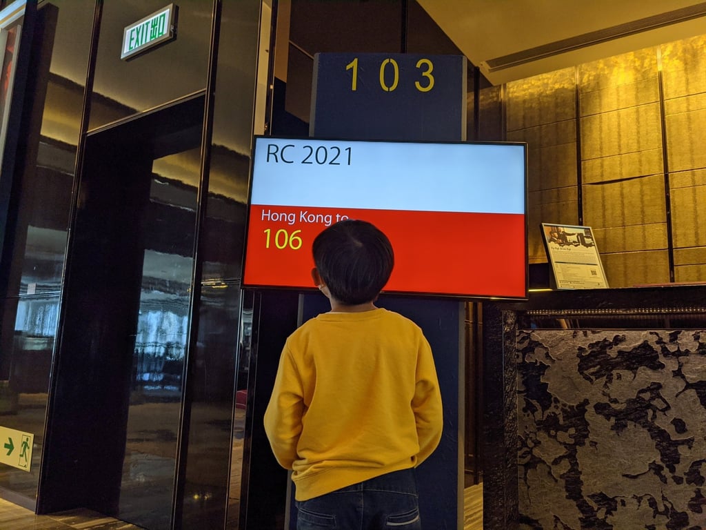 At the lobby and ready to experience the flight simulation machine. Photo: SCMP