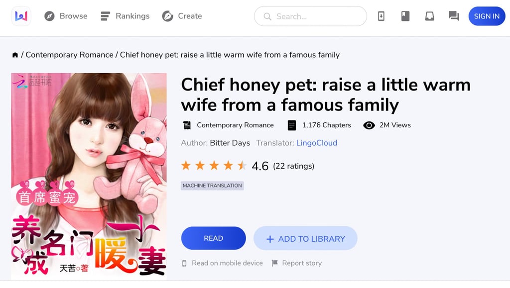 For some of its novels, China Literature’s Webnovel.com uses artificial intelligence to translate the books from Chinese. Image: China Literature