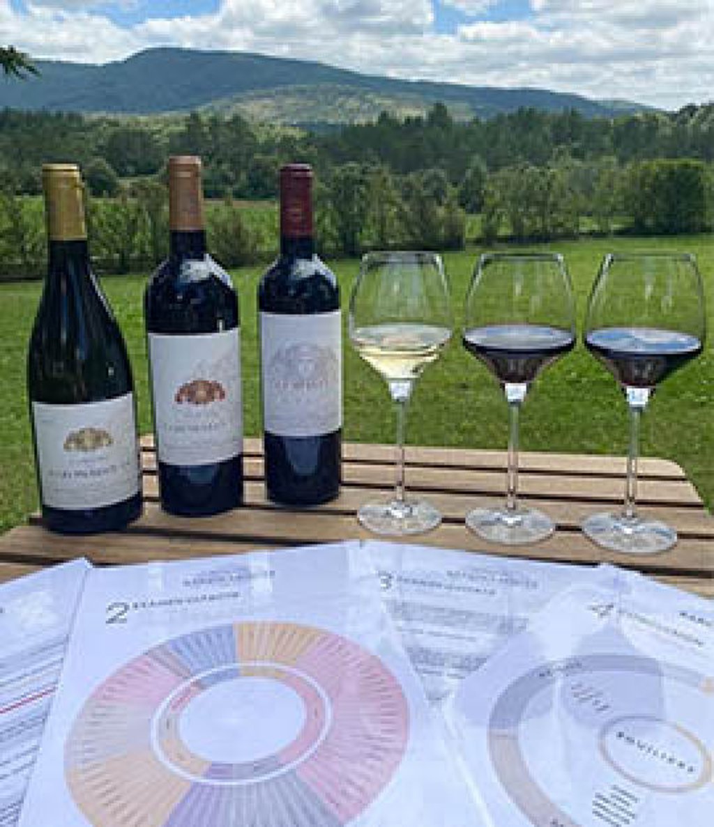 The three wines of Domaine de Baronarques (left to right): Grand Vin Rouge, La Capitelle de Baronarques and Grand Vin Blanc. Photo: Handout The three wines of Domaine de Baronarques (left to right): Grand Vin Rouge, La Capitelle de Baronarques and Grand Vin Blanc. Photo: Handout