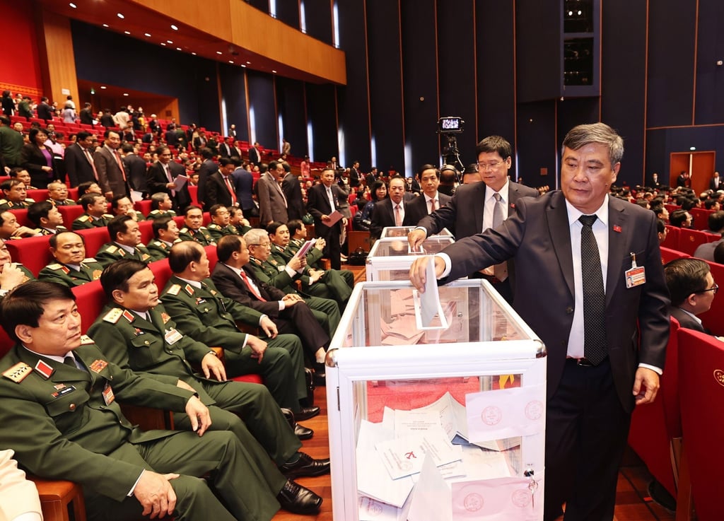 Delegates cast their ballots during the 13th National Congress of Vietnam’s Communist Party in Hanoi in January. Photo: Vietnam News Agency Handout via EPA