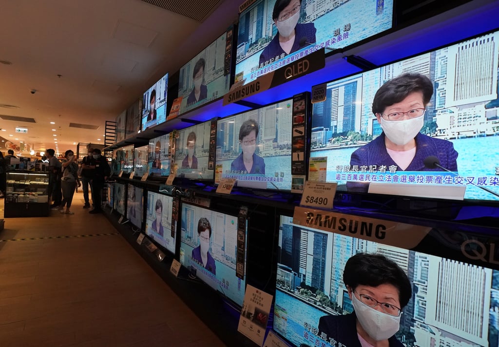 Televisions displayed at an electronics store in Taikoo Shing, Hong Kong, on July 31, 2020. Photo: Felix Wong Televisions displayed at an electronics store in Taikoo Shing, Hong Kong, on July 31, 2020. Photo: Felix Wong