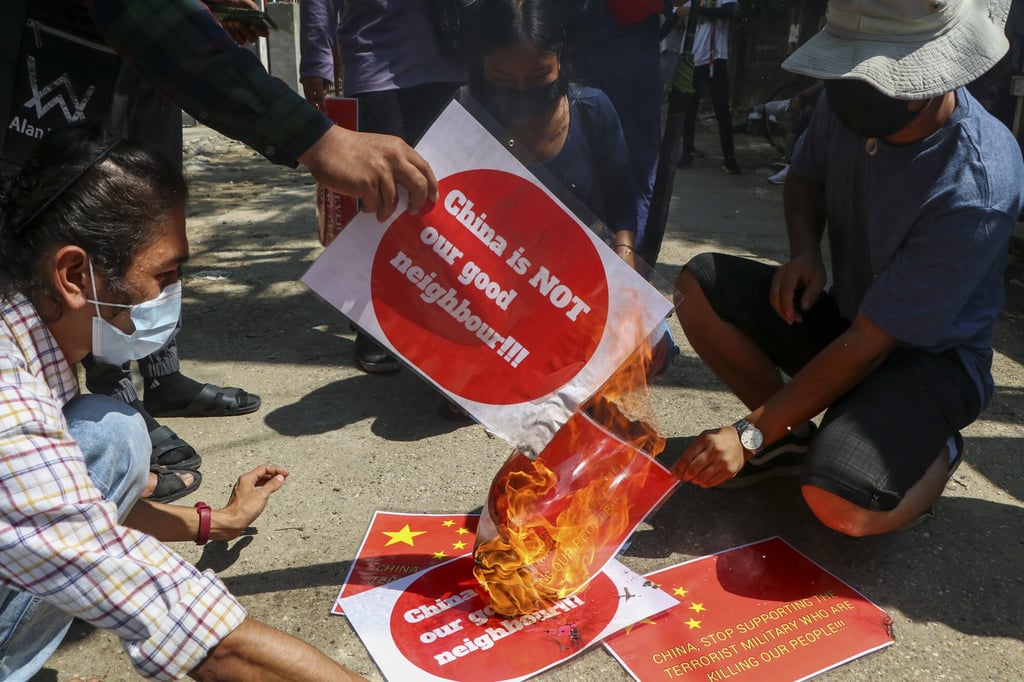 Anti-coup protesters during a demonstration in Yangon. Photo: AP Anti-coup protesters during a demonstration in Yangon. Photo: AP