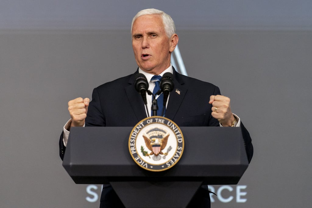 Vice President Mike Pence speaks at a ceremony to commemorate the first birthday of the U.S. Space Force at the Eisenhower Executive Office Building on the White House complex​, Friday, Dec. 18, 2020, in Washington. Photo: AP