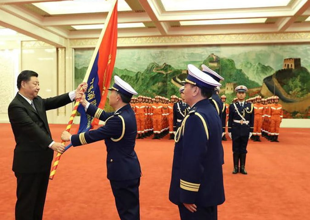 Chinese President Xi Jinping, also general secretary of the Communist Party of China Central Committee, during a flag-conferring ceremony at the Great Hall of the People in Beijing in 2018. Photo: Xinhua