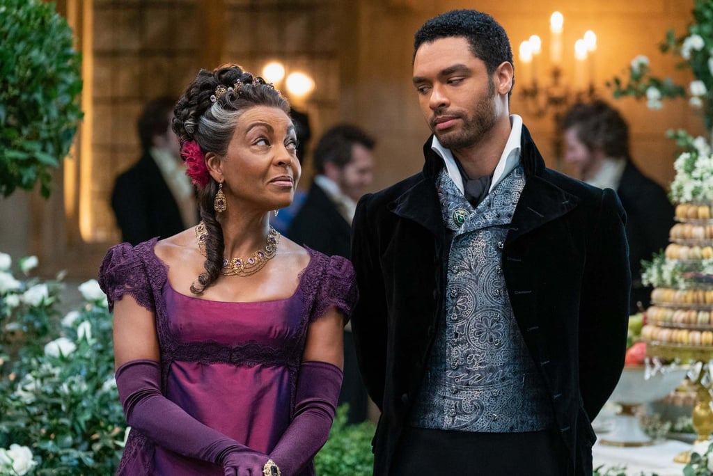 Adjoa Andoh, left, and Regé-Jean Page in Bridgerton. Photo: Netflix