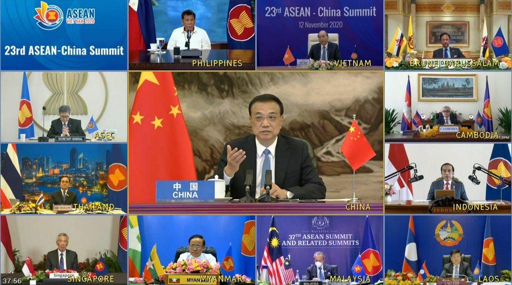 China’s Premier Li Keqiang addresses Asean leaders in November 2020. Photo: AFP