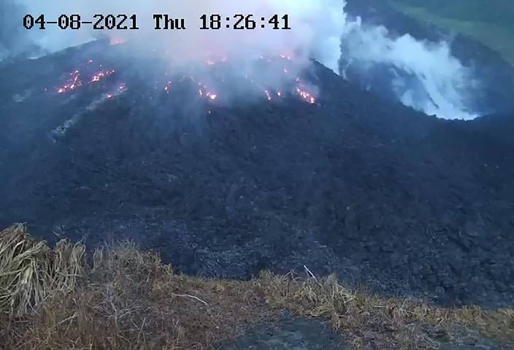 The lava dome of La Soufriere volcano in St Vincent is seen on Thursday. Photo: UWI Seismic Research Centre via AFP