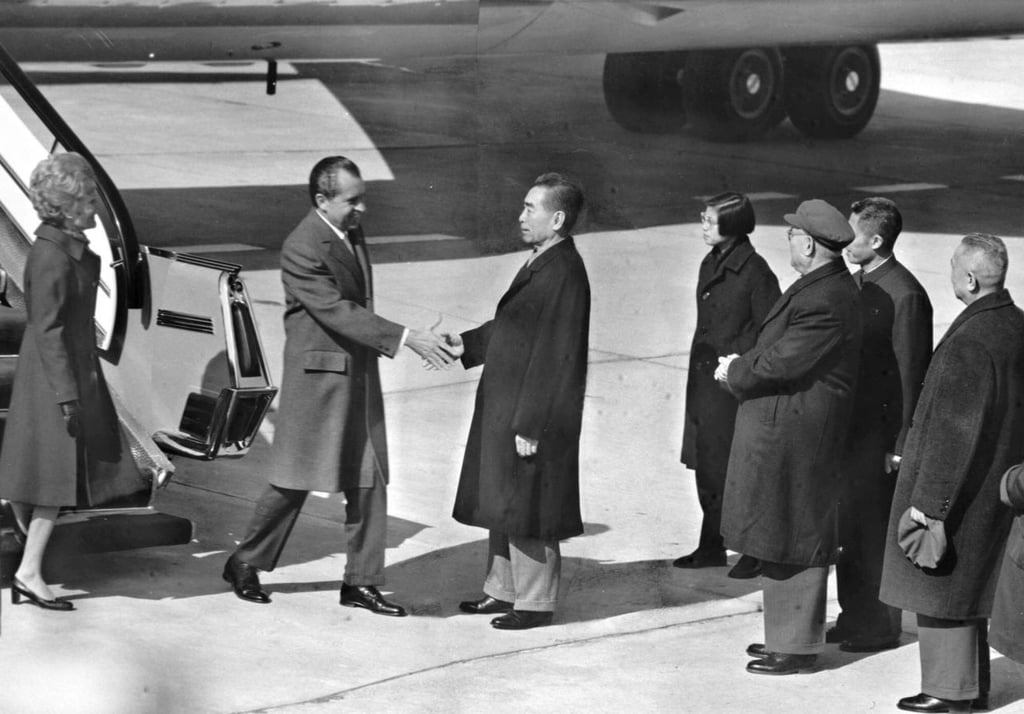 The sporting contacts helped pave the way for the following year’s visit by Richard Nixon (pictured with premier Zhou Enlai). Photo: Xinhua The sporting contacts helped pave the way for the following year’s visit by Richard Nixon (pictured with premier Zhou Enlai). Photo: Xinhua