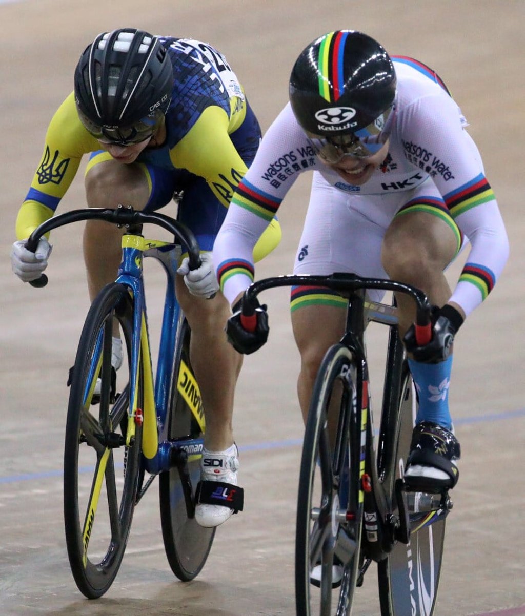 Sarah Lee in the sprint semi-final against Olena Starikova, of Ukraine, at the 2019 Hong Kong Track Cycling World Cup. Photo: Winson Wong Sarah Lee in the sprint semi-final against Olena Starikova, of Ukraine, at the 2019 Hong Kong Track Cycling World Cup. Photo: Winson Wong