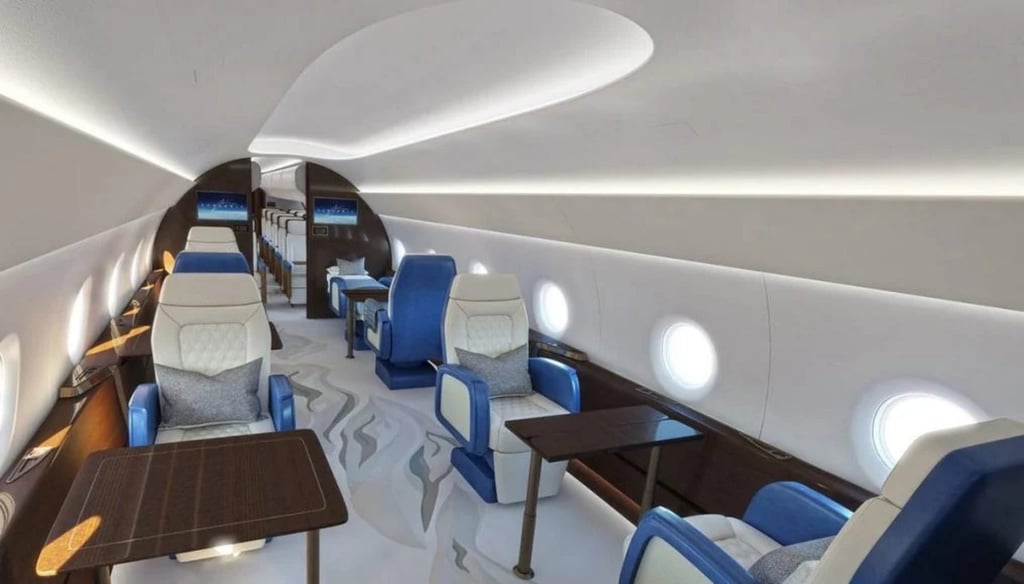 The supersonic Air Force One is derived from Exosonic’s 70-passenger commercial airliner concept. Photo: Luxurylaunches The supersonic Air Force One is derived from Exosonic’s 70-passenger commercial airliner concept. Photo: Luxurylaunches