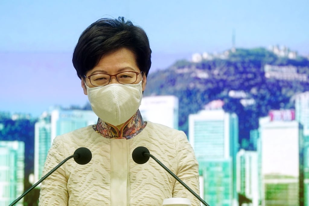 Hong Kong Chief Executive Carrie Lam meets the press before her Executive Council meeting on Tuesday. Photo: Sam Tsang Hong Kong Chief Executive Carrie Lam meets the press before her Executive Council meeting on Tuesday. Photo: Sam Tsang