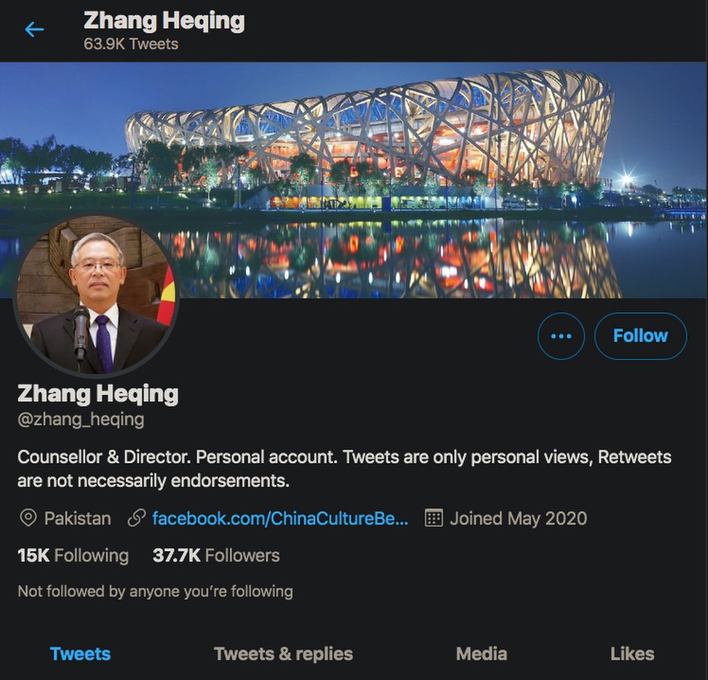 Zhang Heqing said he had not received an explanation for the temporary suspension of his Twitter account. Photo: Twitter
