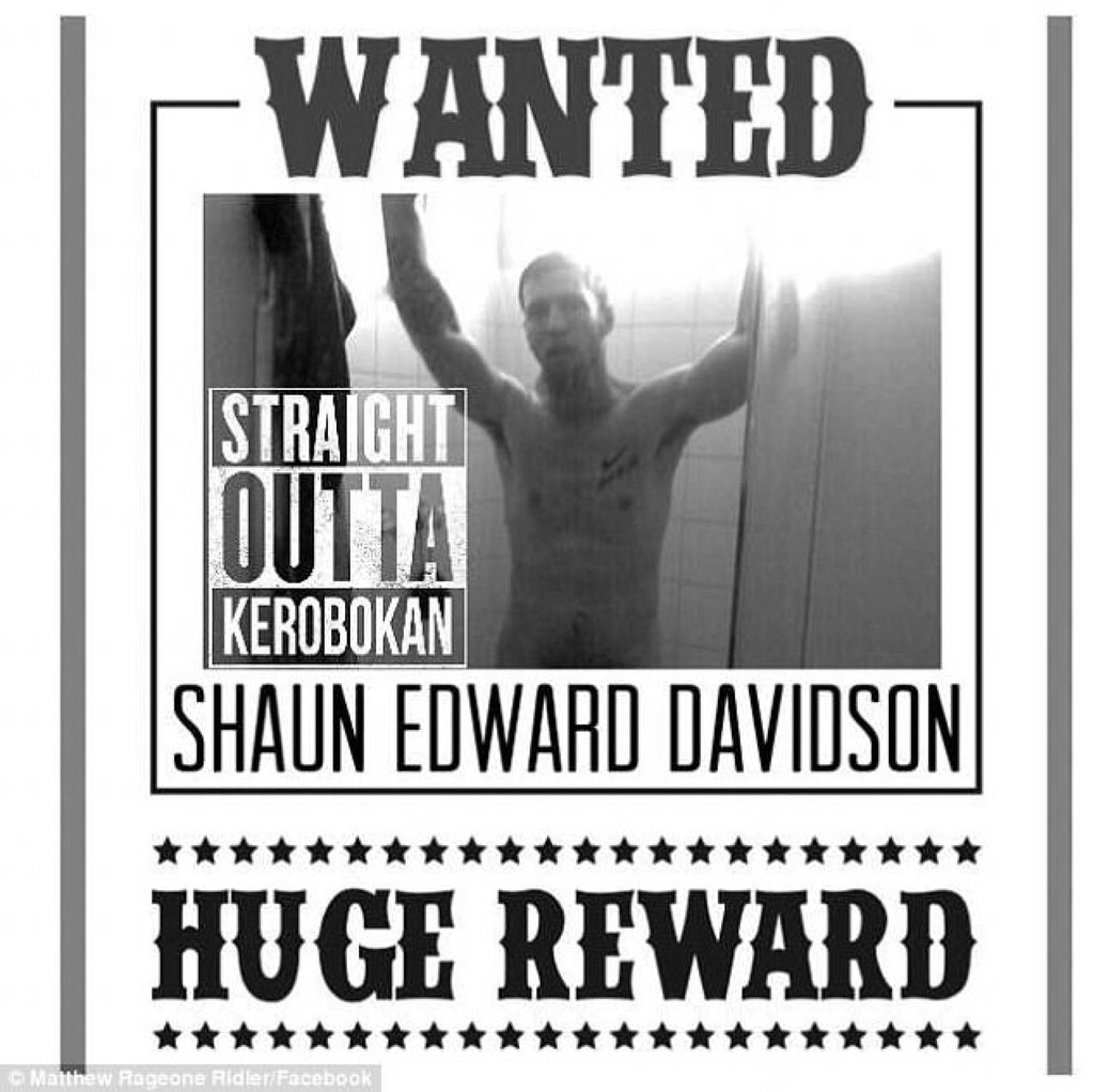A ‘wanted’ poster for Shaun Davidson. Photo: Facebook
