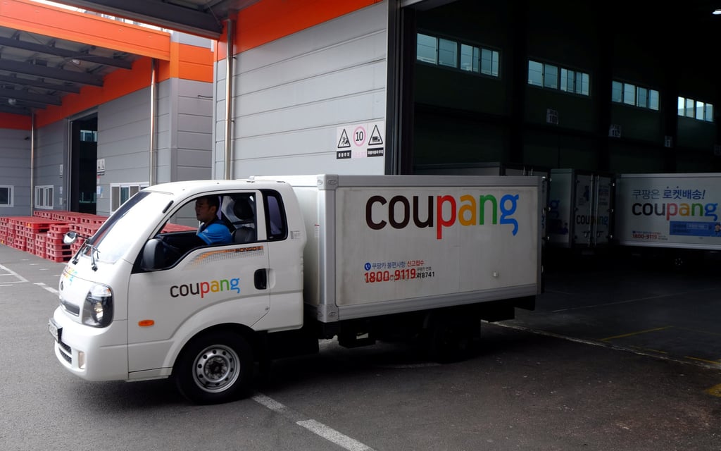 Delivery trucks for e-commerce retailer Coupang leave a distribution centre in Seoul, South Korea, on June 21, 2018. Photo: Reuters Delivery trucks for e-commerce retailer Coupang leave a distribution centre in Seoul, South Korea, on June 21, 2018. Photo: Reuters