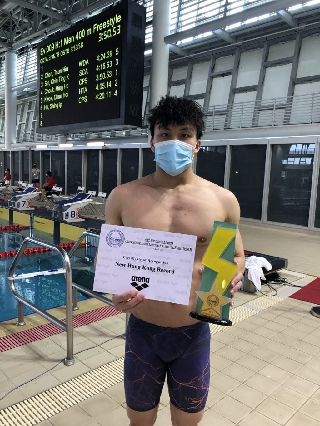 Cheuk Ming-ho continues his fine form, shattering his own Hong Kong record in the 400m freestyle with a time of 3:50.53. Photo: HKASA
