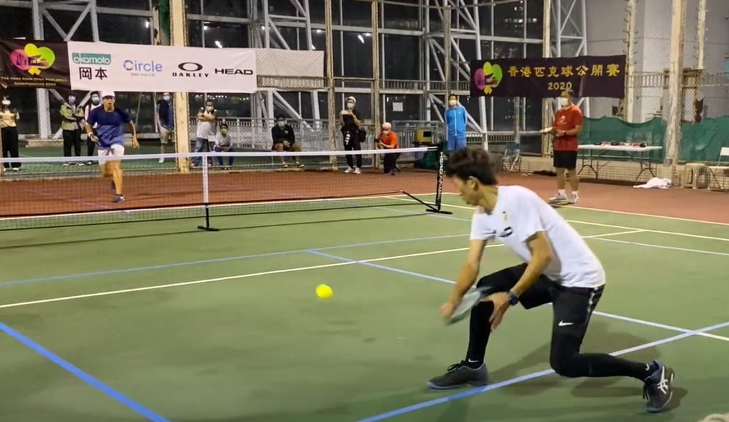 The men’s pickleball championship final between tennis players and pickleball debutants Etienne Lee and Vincent Chau. Photo: Handout
