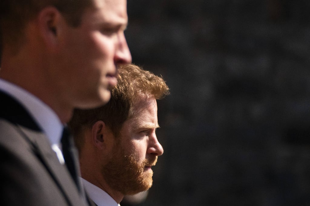 Prince William (left) and Prince Harry walk in Prince Philip’s funeral procession at Windsor Castle on Saturday. Photo: AP Prince William (left) and Prince Harry walk in Prince Philip’s funeral procession at Windsor Castle on Saturday. Photo: AP
