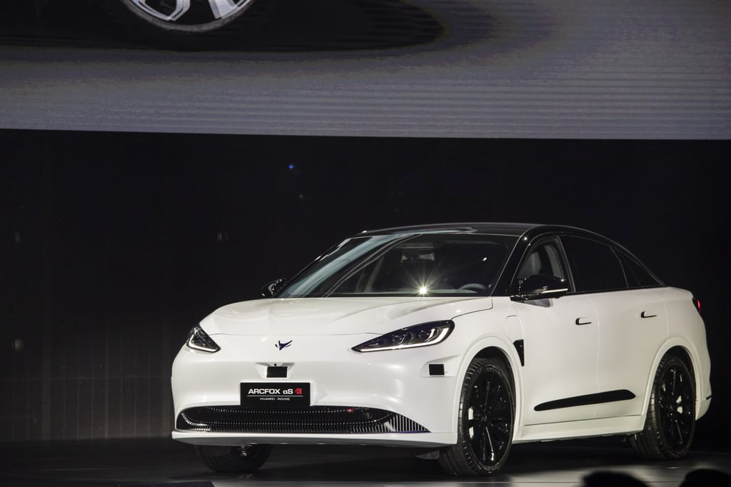 The Arcfox Alpha-S electric sedan, manufactured by BAIC and equipped with Huawei’s HiCar platform, during an unveiling event at Shanghai Auto Show on April 17. Photo: Bloomberg The Arcfox Alpha-S electric sedan, manufactured by BAIC and equipped with Huawei’s HiCar platform, during an unveiling event at Shanghai Auto Show on April 17. Photo: Bloomberg
