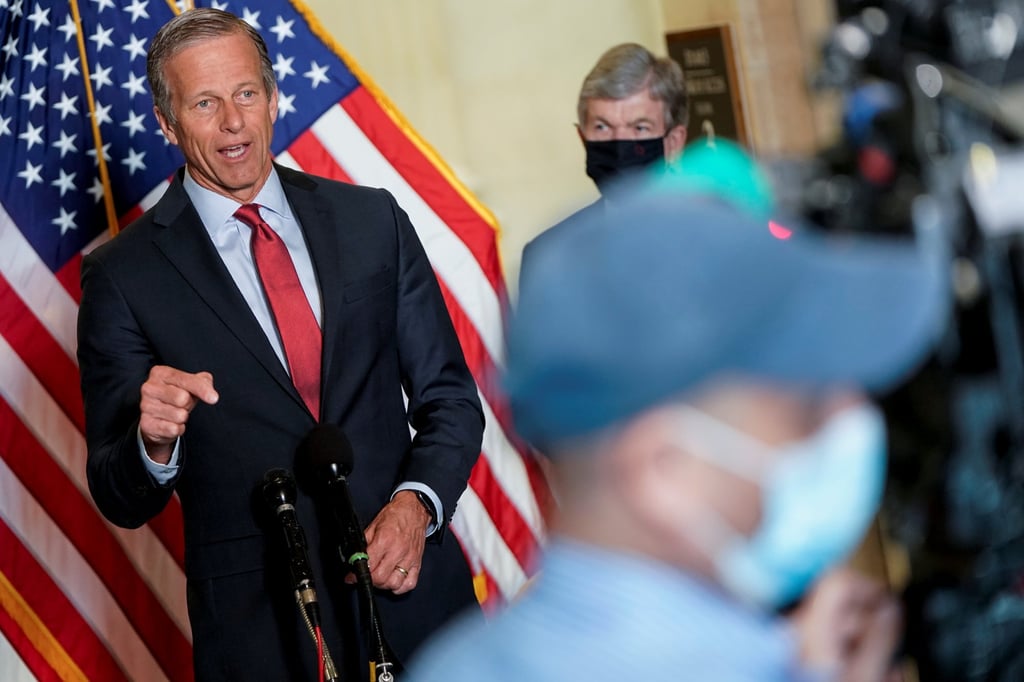 Senator John Thune speaks after the Republican caucus policy luncheon on Capitol Hill in Washington, US, on April 13, 2021. Photo: Reuters