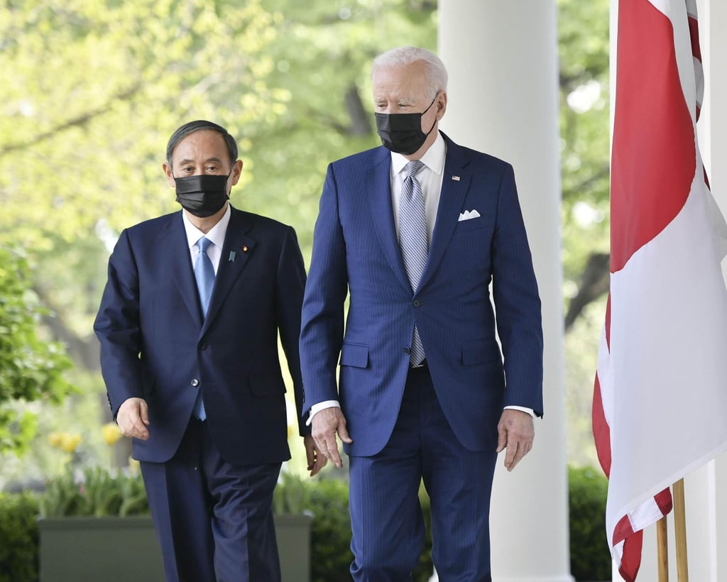 US President Joe Biden and Japanese Prime Minister Yoshihide Suga at the White House this month. Photo: Kyodo US President Joe Biden and Japanese Prime Minister Yoshihide Suga at the White House this month. Photo: Kyodo