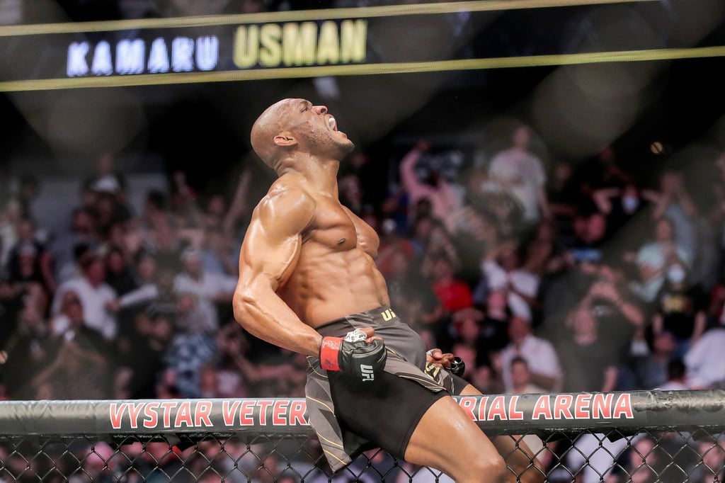 UFC welterweight champion Kamaru Usman celebrates his win over Jorge Masvidal after their rematch welterweight title bout at UFC 261 in Jacksonville, Florida in April. Photo: AFP