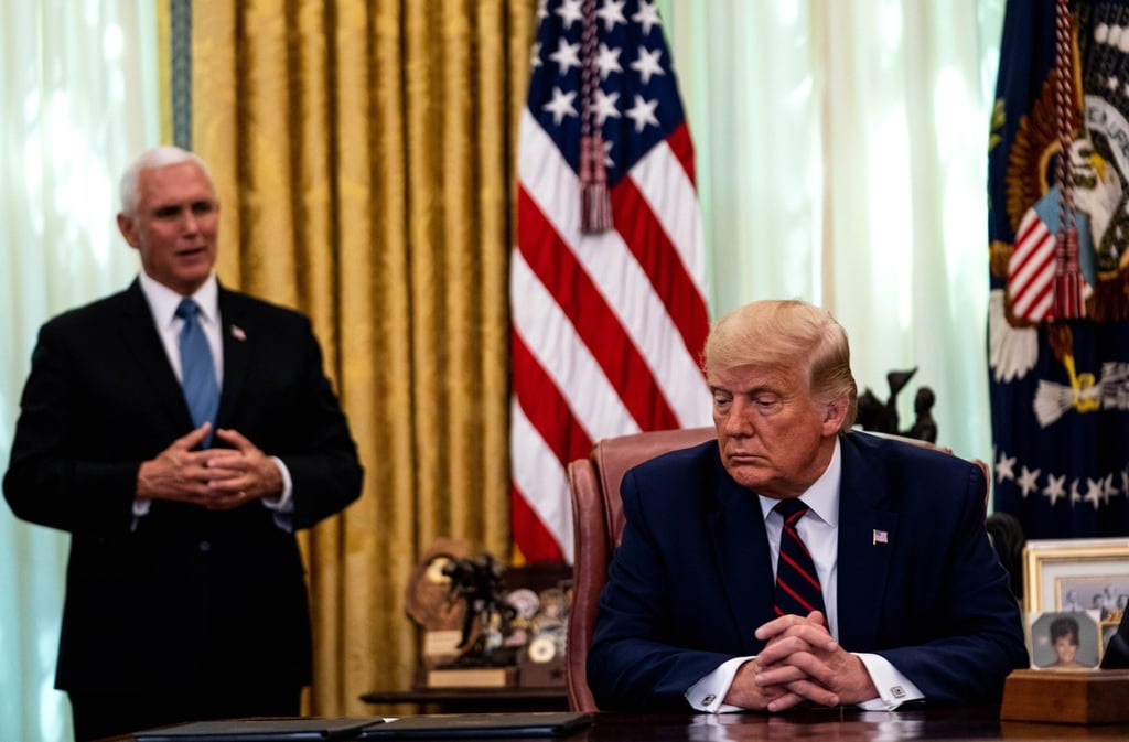 Then US Vice-President Mike Pence and President Donald Trump on September 4, 2020. File photo: EPA Then US Vice-President Mike Pence and President Donald Trump on September 4, 2020. File photo: EPA