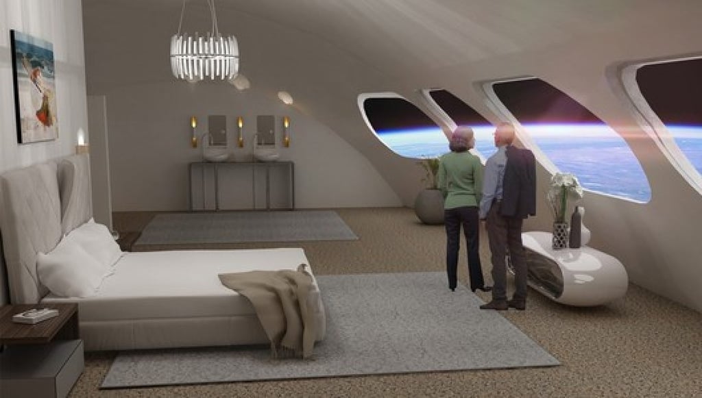 A rendering of a room in the first space hotel, Voyager Station, expected to open in 2027. Photo: @arnav_pawar/Twitter A rendering of a room in the first space hotel, Voyager Station, expected to open in 2027. Photo: @arnav_pawar/Twitter