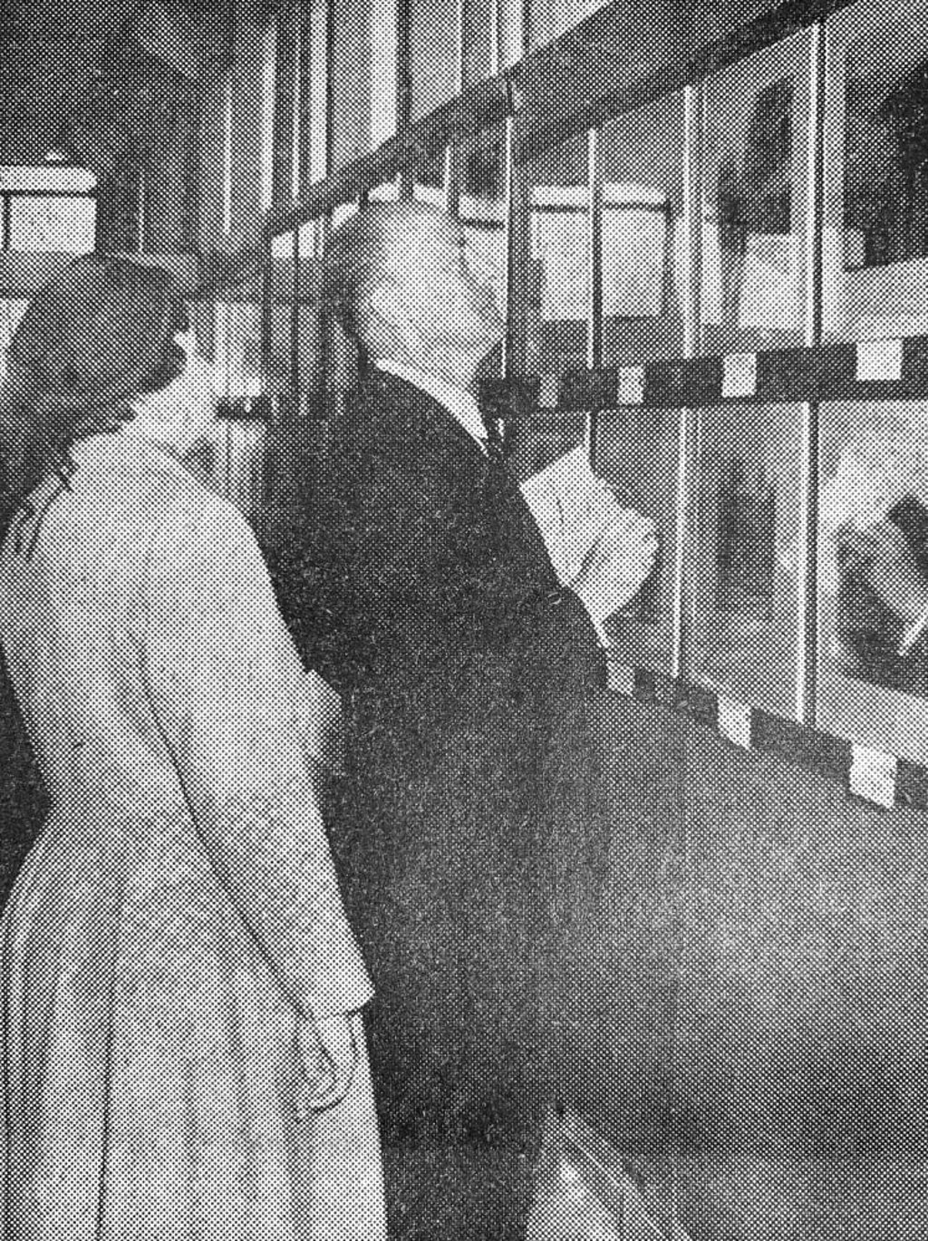 Then Hong Kong Governor Alexander Grantham and Lady Grantham study exhibits at the 1955 Festival of the Arts.