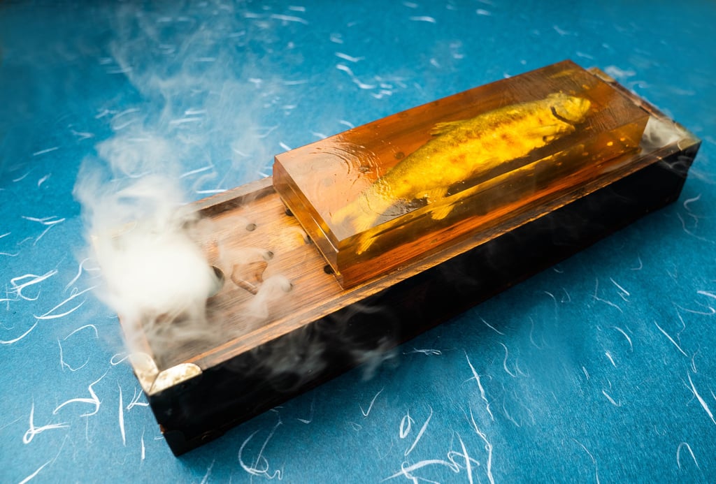 A dish at Amelia Hong Kong – inspired by The Physical Impossibility of Death in the Mind of Someone Living by Damien Hirst – named Formaldehyde. Photo: Amelia