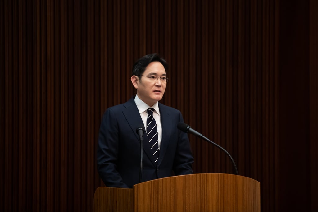 Lee Jae-yong, or Jay Y. Lee, vice-chairman of Samsung Electronics, speaks during a news conference in Seoul in 2020. Photo: Bloomberg