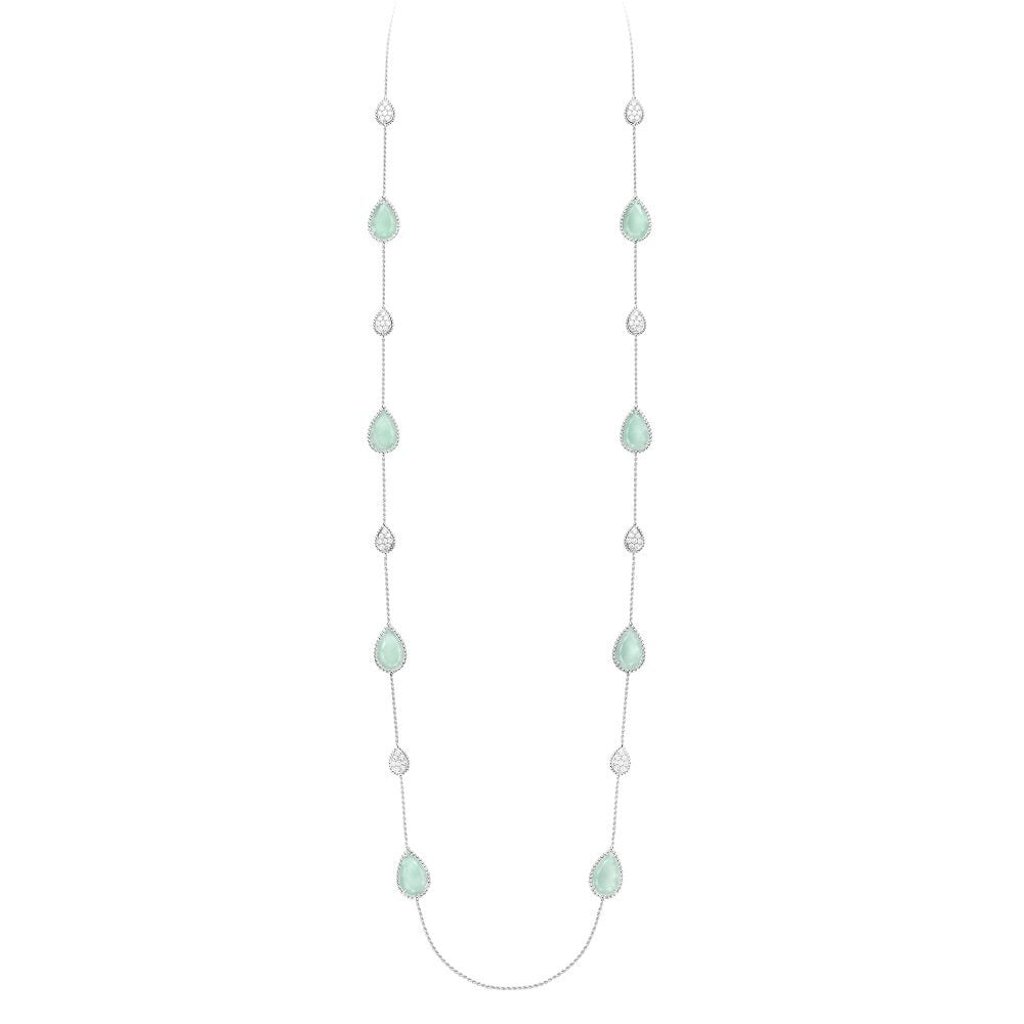 Boucheron Serpent Bohème 16 motifs long necklace, set with aquaprases, paved with diamonds, in white gold. Photo: Boucheron