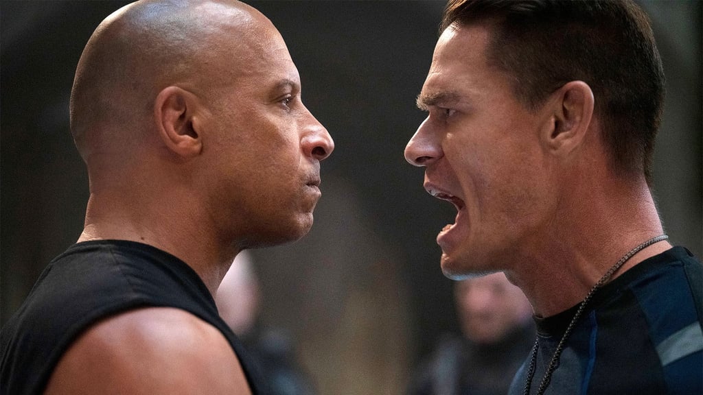 Dom (Vin Diesel) and Jakob (John Cena) in F9 directed by Justin Lin. Photo: Handout Dom (Vin Diesel) and Jakob (John Cena) in F9 directed by Justin Lin. Photo: Handout