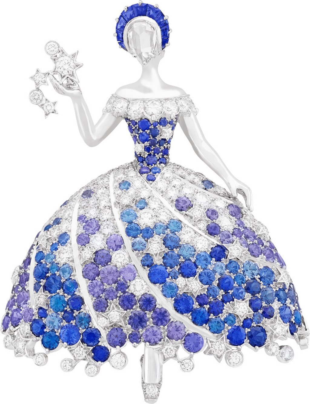 The Fée Cassiopée clip, crafted from white gold, blue and mauve sapphires, and diamonds. Photo: Van Cleef & Arpels